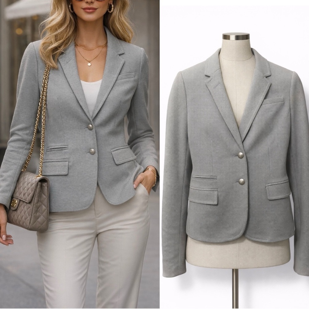 Banana Republic | NWOT Cotton Thick & Cozy Light Gray Two-Button Blazer (Size 2)